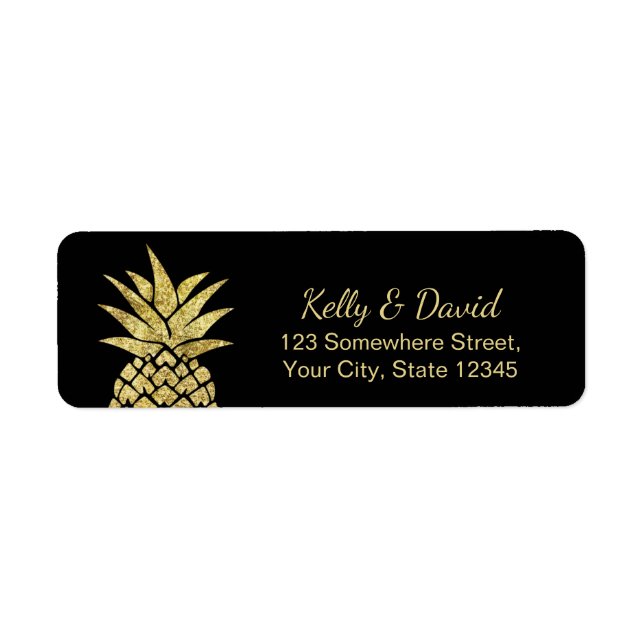 Modern Gold Pineapple Tropical Beach Wedding Return Address Label (Front)