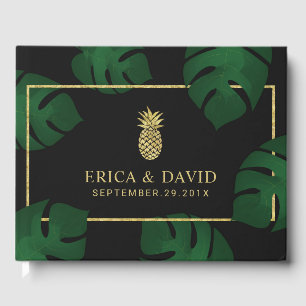 Modern Gold Pineapple Tropical Wedding Guest Book