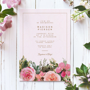 Modern Gold Pink Floral Roses Bridal Shower Invitation