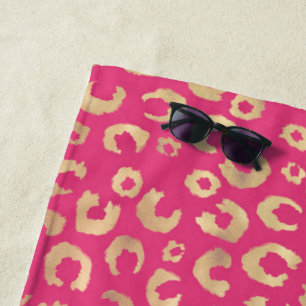 Modern Gold Pink Leopard Print Pattern Beach Towel