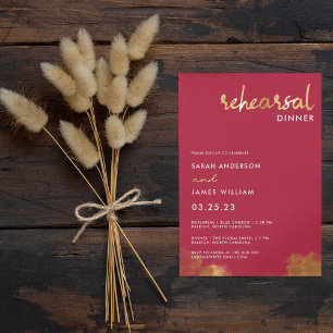 Modern Gold Pink Magenta Wedding Rehearsal Dinner Invitation