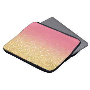 Modern Gold Pink Ombre Glitter Laptop Sleeve Case