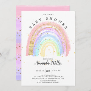 Modern Gold Pink Rainbow Baby Shower Invitation