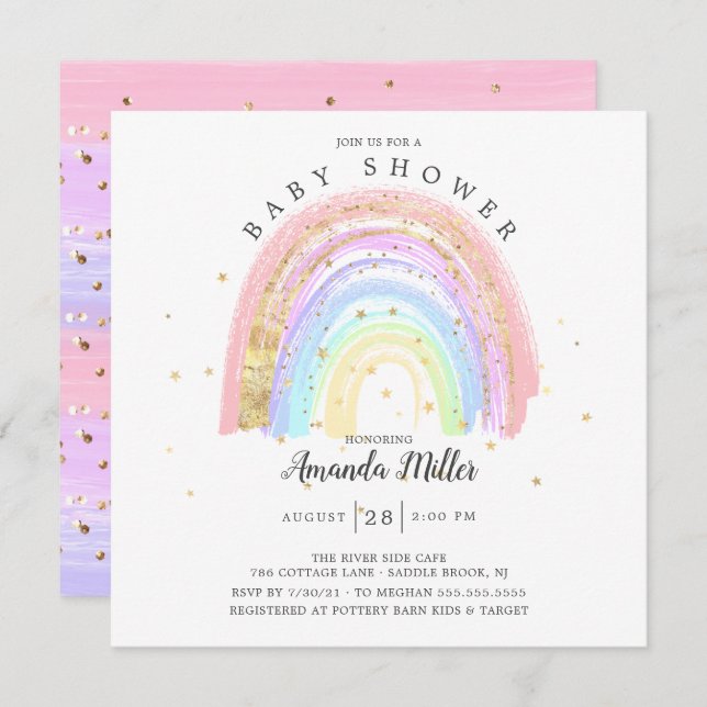 Modern Gold Pink Rainbow Baby Shower  Invitation (Front/Back)