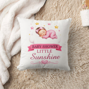 Modern Gold Pink Stars Little Sunshine Baby Shower Cushion