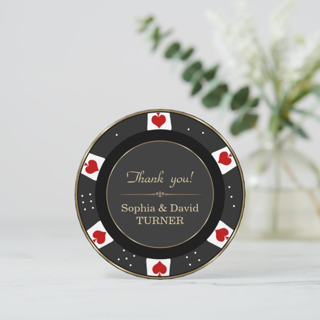 Modern Gold Poker Chip Wedding Thank You Card (Standing Front)
