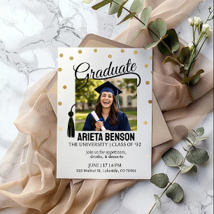 Modern Gold Polka Dot Graduation Party Photo  Invitation