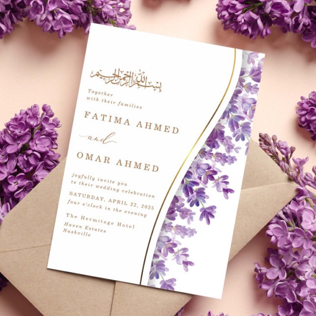 Modern Gold Purple Lavender Islamic Muslim Wedding Invitation (Creator Uploaded)