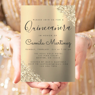 Modern Gold Quinceanera Glitter Party Invitation