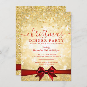 Modern Gold Red Christmas Glitter Winter Invitation