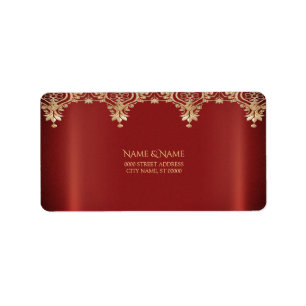 Modern Gold Red Floral Address Label
