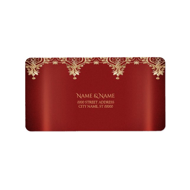 Modern Gold Red Floral Address Label (Front)