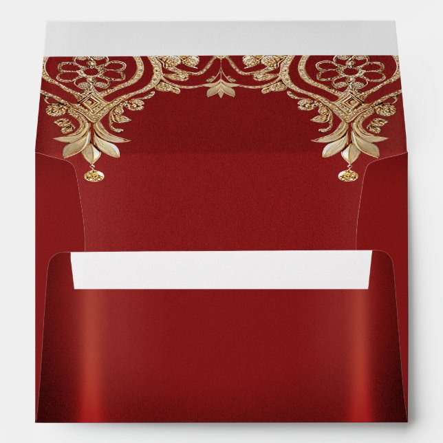 Modern Gold Red Floral Envelope (Back (Bottom))