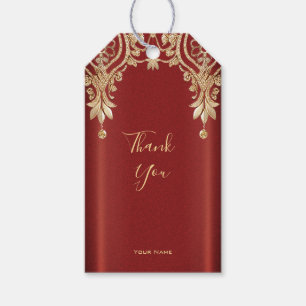 Modern Gold Red Floral Gift Tag