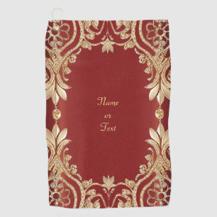 Modern Gold Red Floral Golf Towel