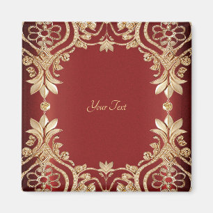 Modern Gold Red Floral Magnet