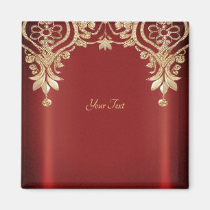 Modern Gold Red Floral Magnet