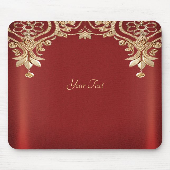 Modern Gold Red Floral Mousepad (Front)