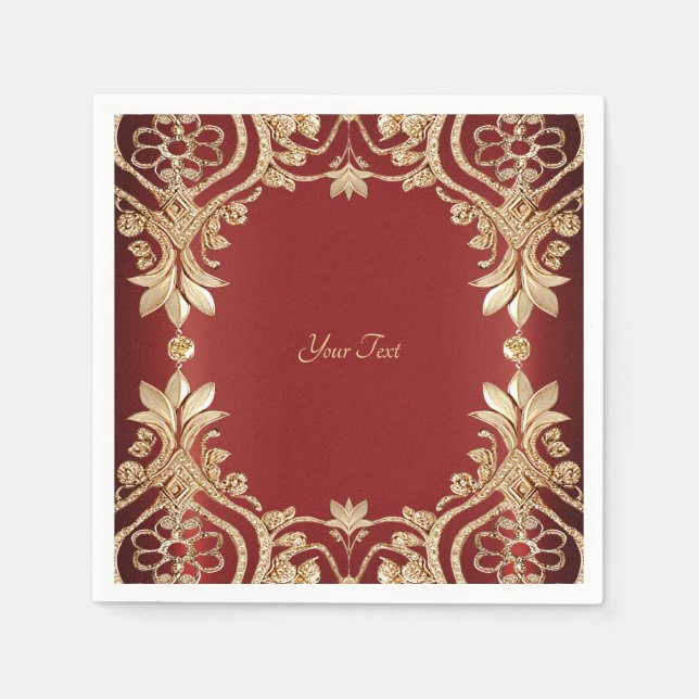 Modern Gold Red Floral Napkins (Front)
