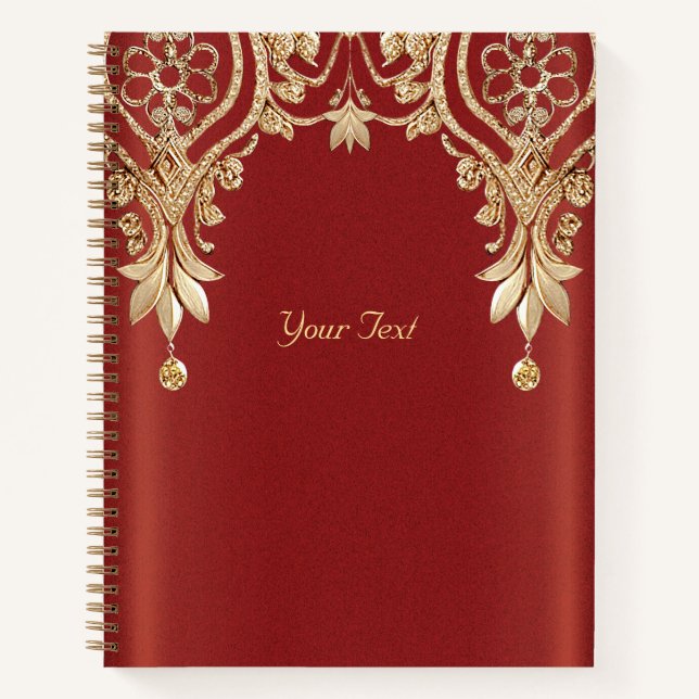 Modern Gold Red Floral Notebook (Front)