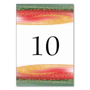 Modern Gold Red Green Christmas Table Number Card
