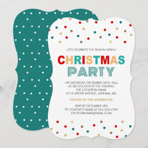 Modern Gold Red Green Confetti Christmas Party Invitation