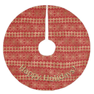 Modern Gold & Red Pattern Customizable Message Brushed Polyester Tree Skirt