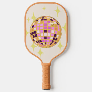 Modern Gold Retro Disco Ball Beige Pickleball Paddle