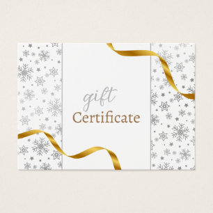 Modern Gold Ribbon Silver Snowflakes Gift Card