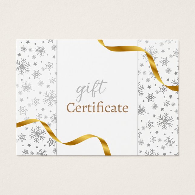 Modern Gold Ribbon Silver Snowflakes Gift Card (Front)