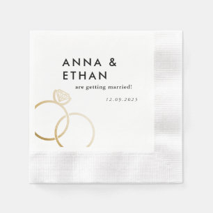 Modern Gold Rings Black and White Engagement Napkin