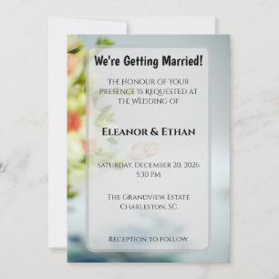 Modern Gold Rings & Floral Border Engagement Invitation