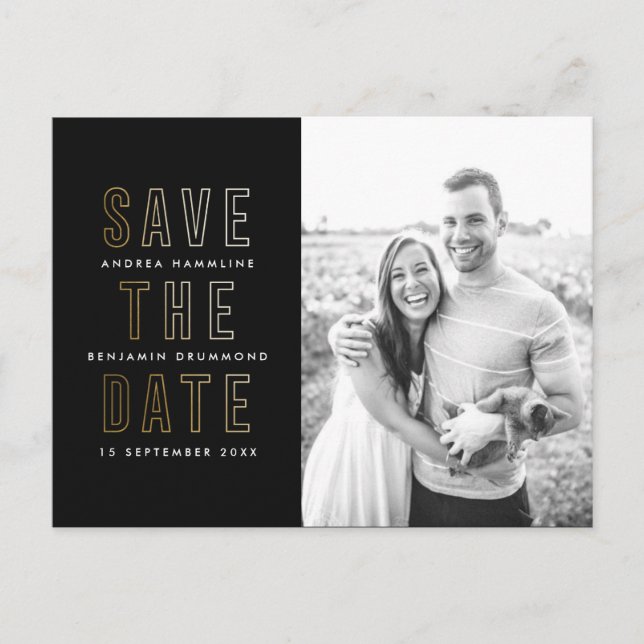 Modern Gold Rings Save the Date Postcard (Front)