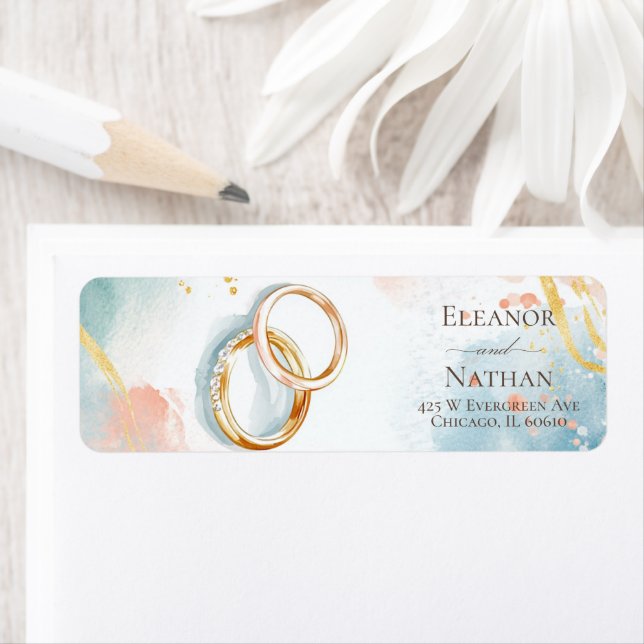 Modern gold Rings spring Wedding Return Address Label (Insitu)