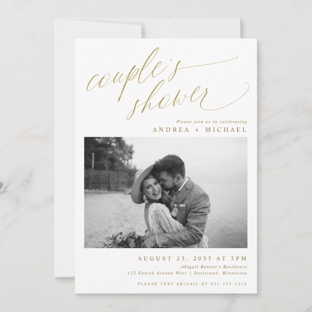 Modern Gold Romantic Photo Couple's Bridal Shower Invitation (Front)