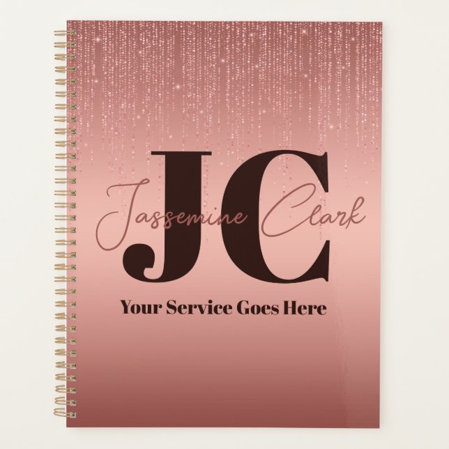 Modern Gold Rose Glitter Monogram Planner (Front)