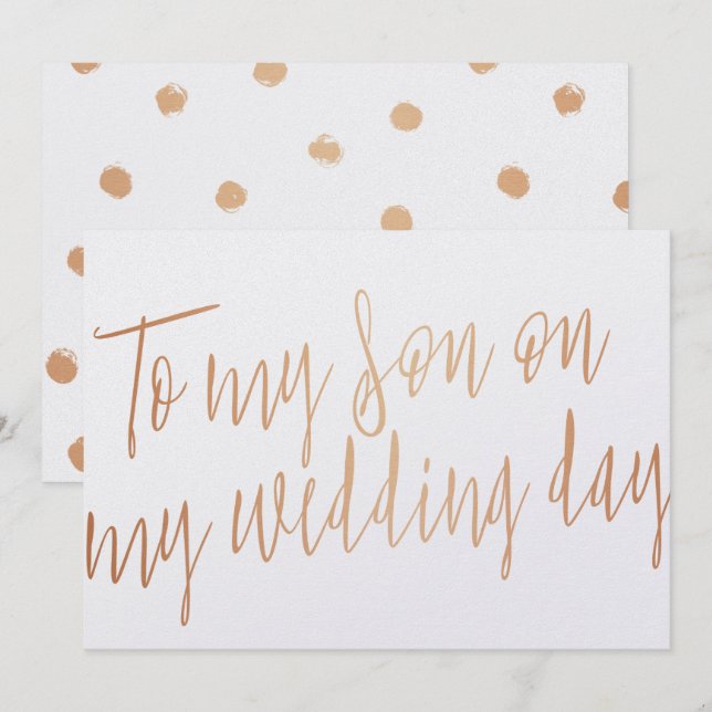 Modern Gold Rose "To my son on my wedding day" Invitation (Front/Back)