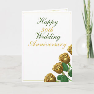 Modern Gold Roses 50th Wedding Anniversary Card