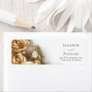 Modern Gold Roses Spring Wedding Return Address Label