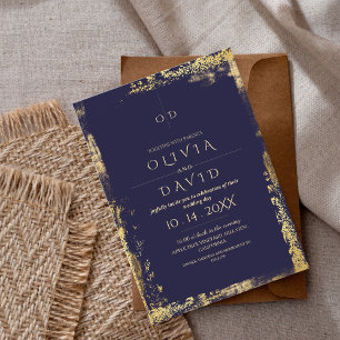 Modern Gold & Royal Blue Minimalist Wedding Invitation