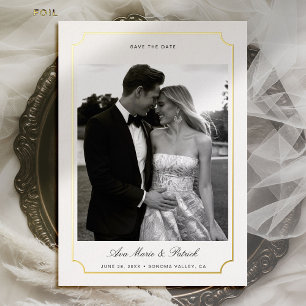 Modern Gold Scallop Frame Photo Wedding Save Date