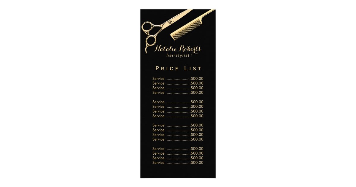 Modern Gold Scissor & Comb Hair Salon Price List Rack Card | Zazzle Modern Gold Scissor & Comb Hair Salon Price List Rack Card | Zazzle