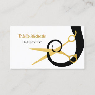 Modern Gold Scissors Black Hair Curl Hair Salon Business Card