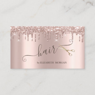 Modern Gold Scissors Rose Gold Glitter Drips Business Card