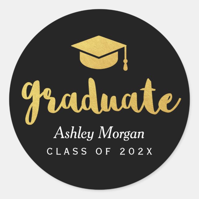 Modern Gold Script 2019 Grad Graduation Favour Classic Round Sticker (Front)