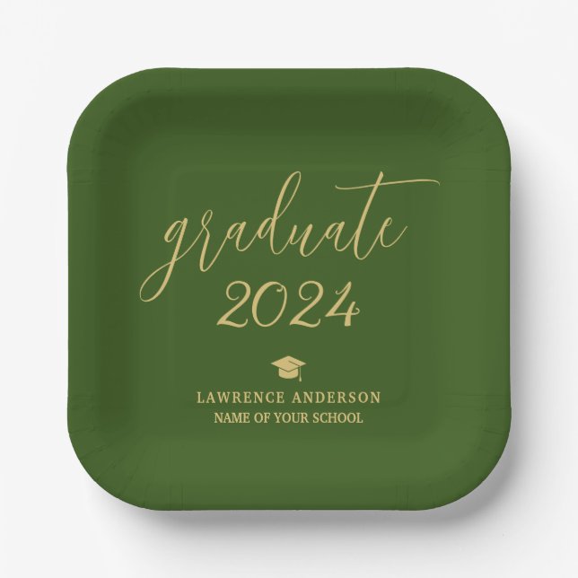 Modern Gold Script 2024 Graduate Graduation Party Paper Plate (Front)