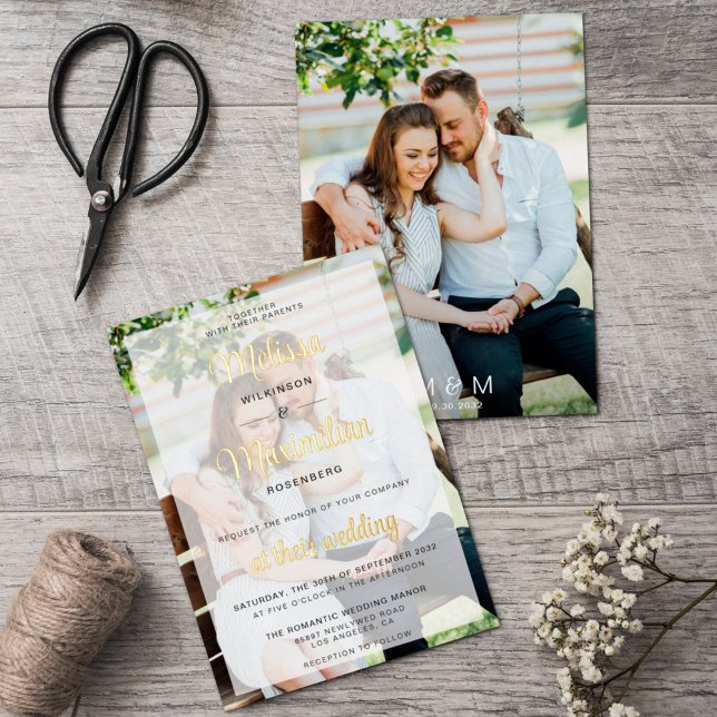 Modern gold script 2 photos wedding foil invitatio (Creator Uploaded)