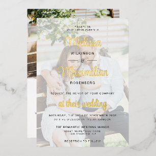 Modern gold script 2 photos with online RSVP gold
