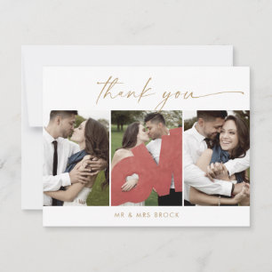 Modern Gold Script 3 Photo Template Thank You Card