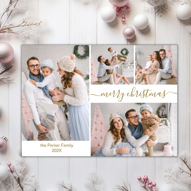 Modern Gold Script 5 Multiple Christmas Photo Postcard (Creator Uploaded)